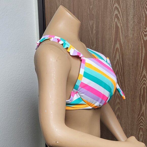 Island Ray colorful white and bright stripes bikini top never worn size 1X - Picture 2 of 4